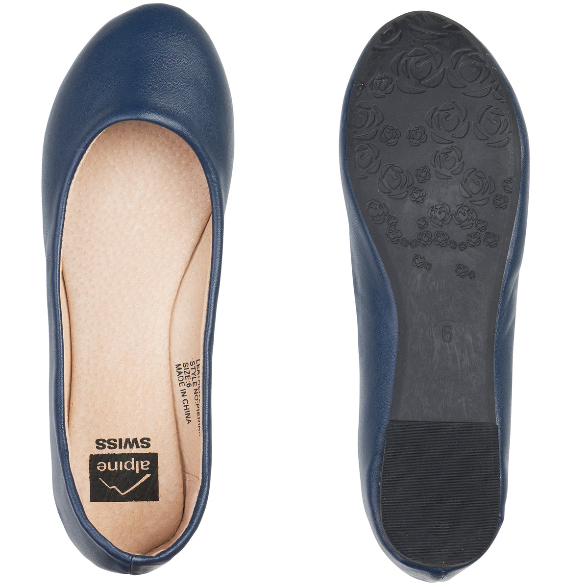 Alpine Swiss Pierina Womens Classic Round Toe Ballet Flats Work Slip On Shoes – Navy