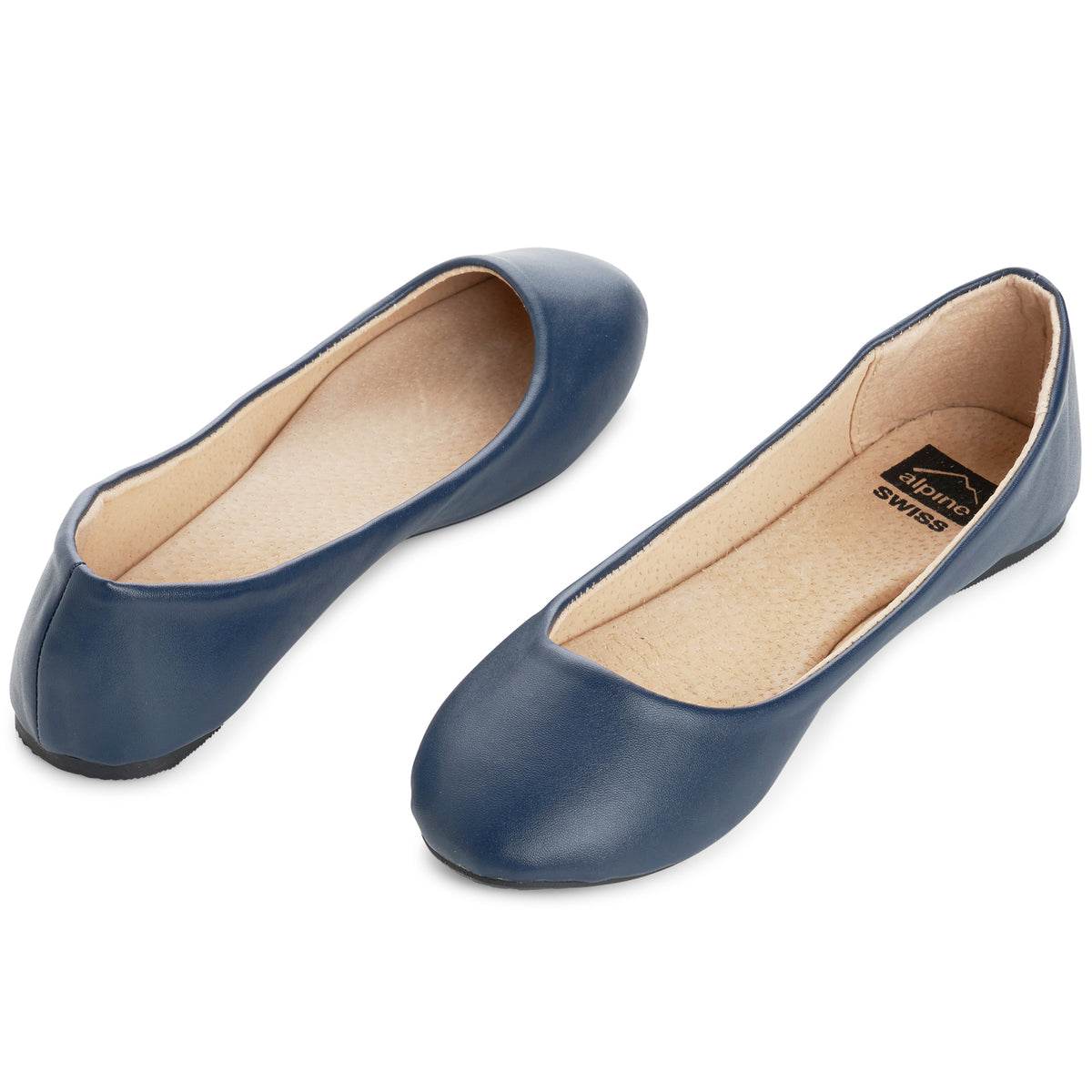 Alpine Swiss Pierina Womens Classic Round Toe Ballet Flats Work Slip On Shoes – Navy