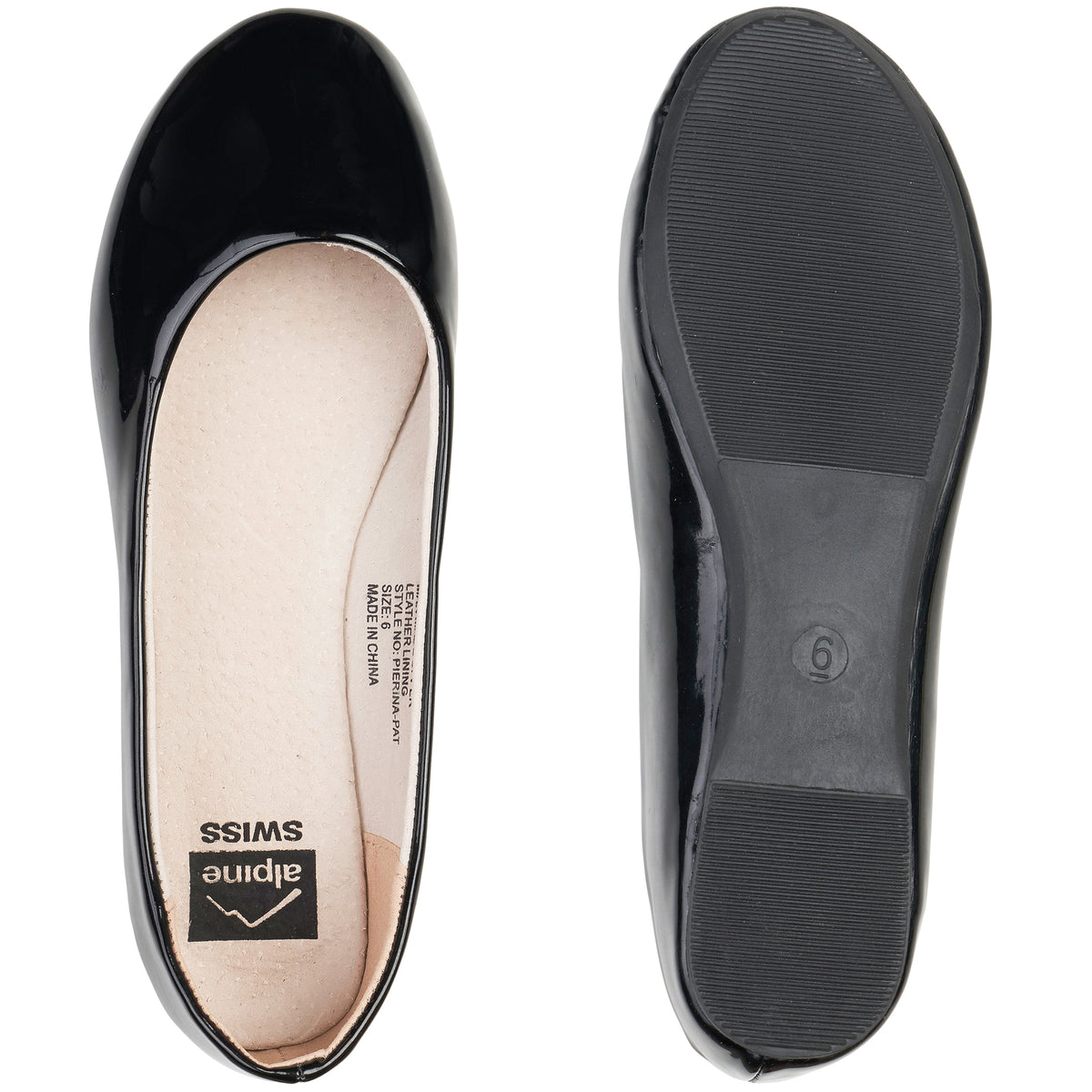Alpine Swiss Pierina Womens Classic Round Toe Ballet Flats Work Slip On Shoes – Black Patent