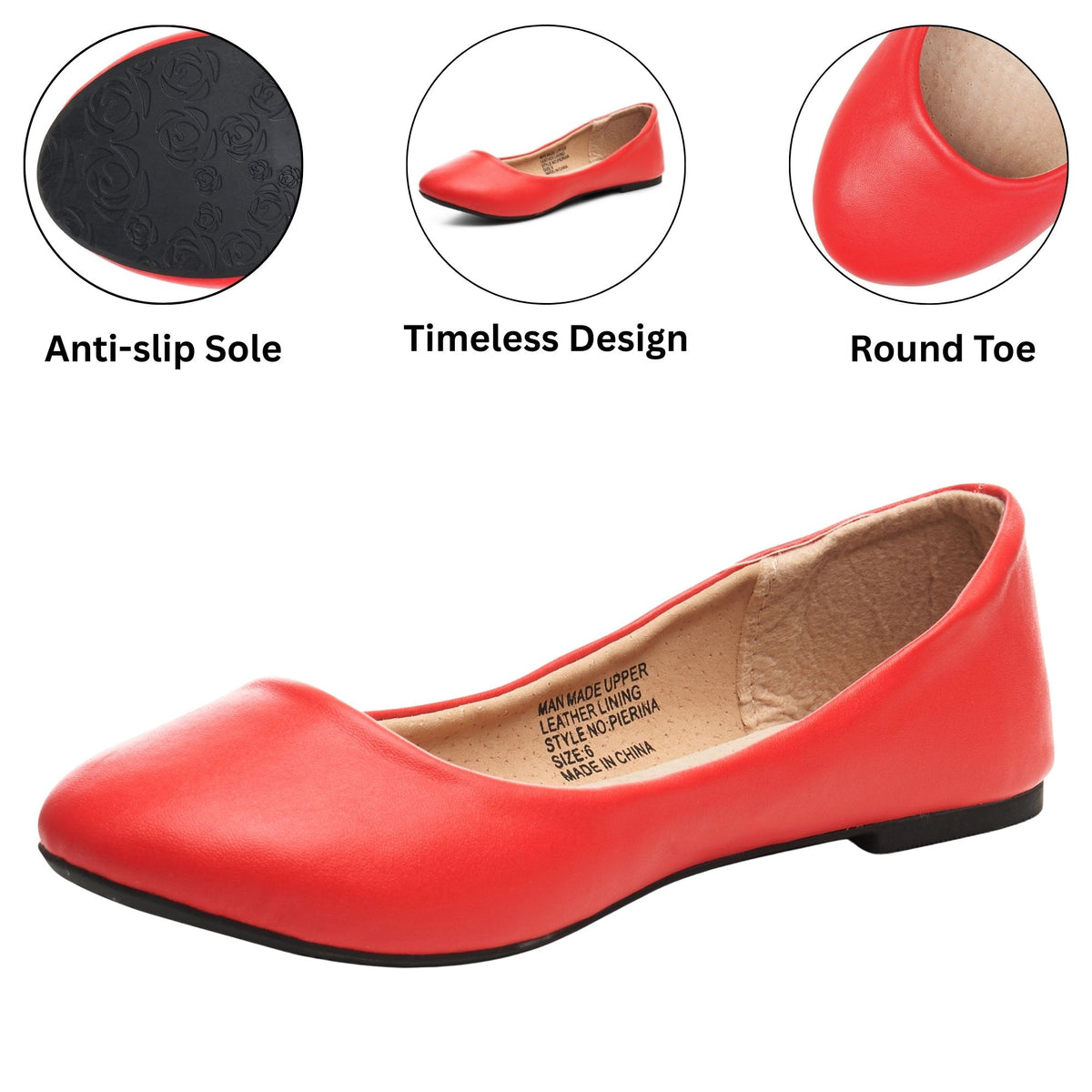 Alpine Swiss Pierina Womens Classic Round Toe Ballet Flats Work Slip On Shoes – Red