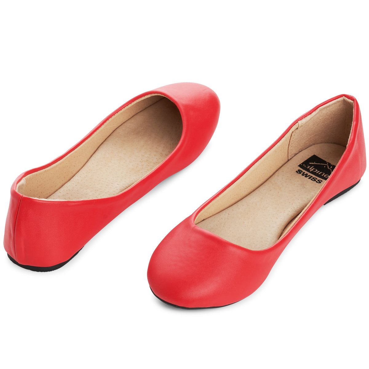 Alpine Swiss Pierina Womens Classic Round Toe Ballet Flats Work Slip On Shoes – Red