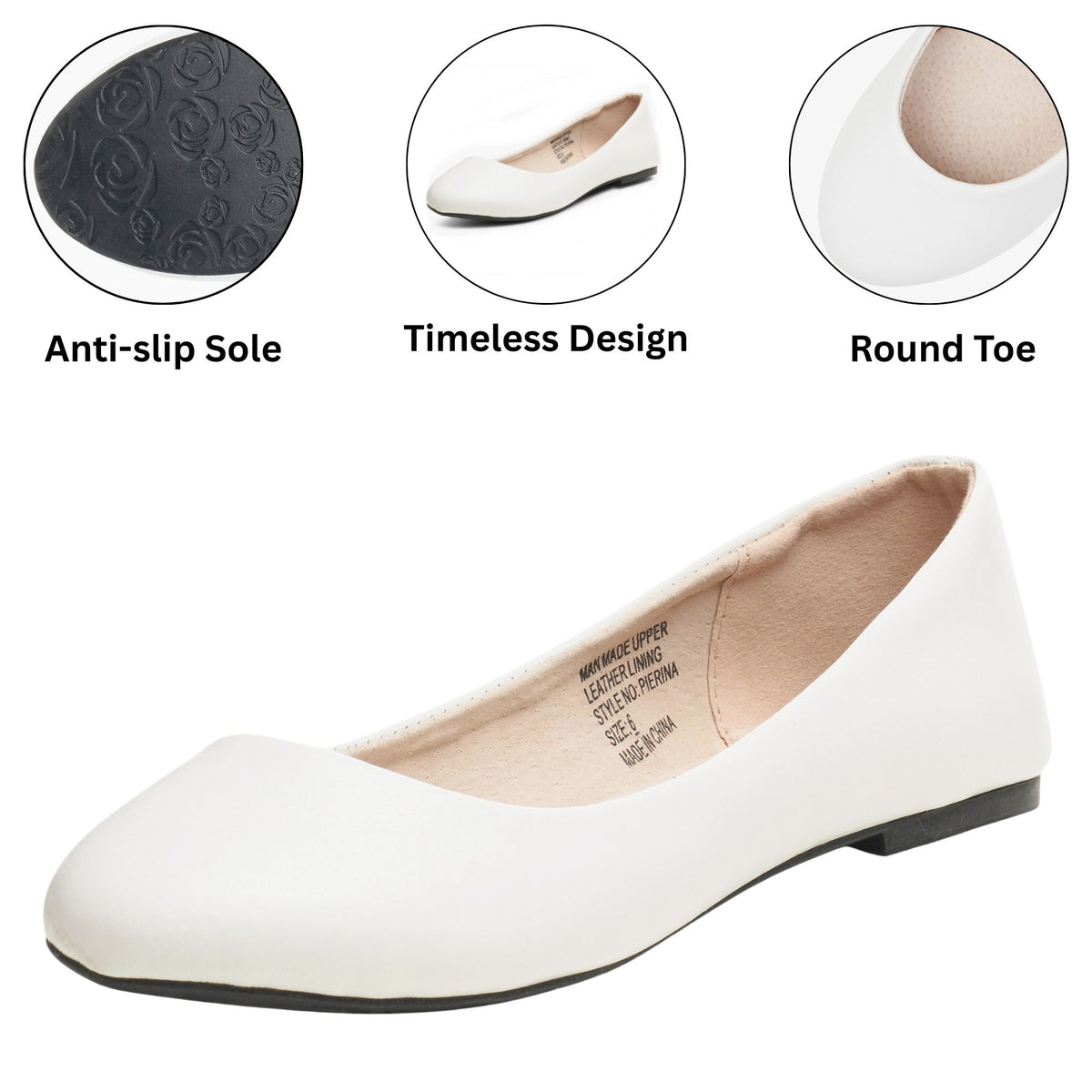 Alpine Swiss Pierina Womens Classic Round Toe Ballet Flats Work Slip On Shoes – White
