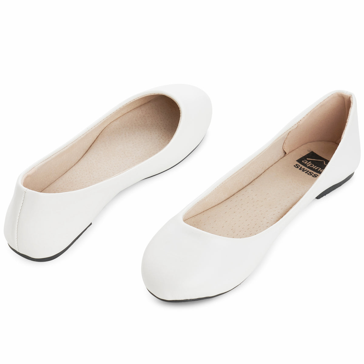 Alpine Swiss Pierina Womens Classic Round Toe Ballet Flats Work Slip On Shoes – White