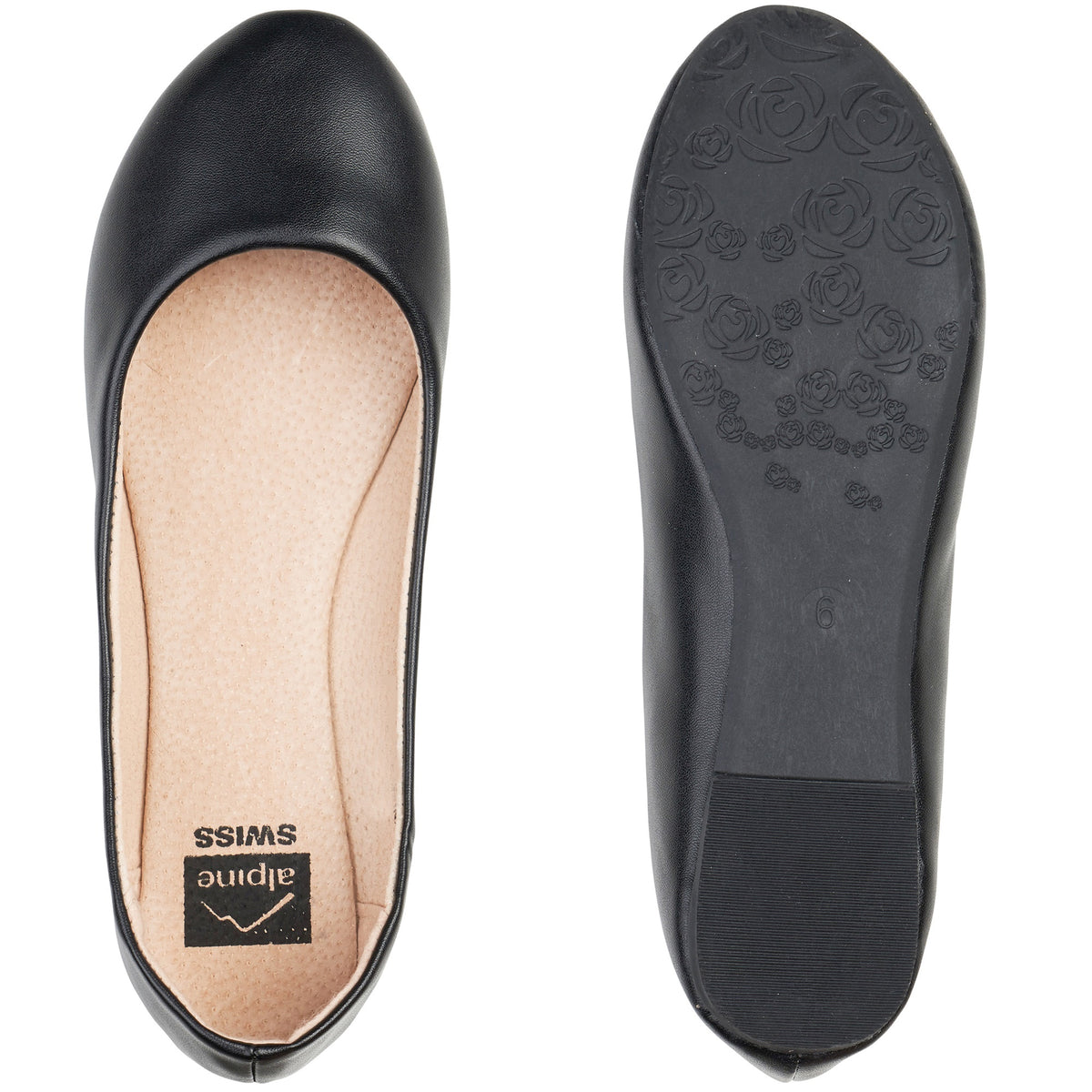 Alpine Swiss Pierina Womens Classic Round Toe Ballet Flats Work Slip On Shoes – Black
