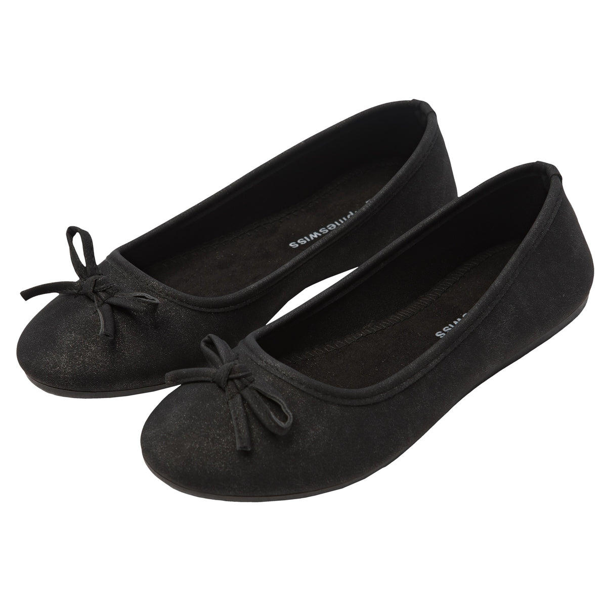 Alpine Swiss Polly Womens Bow Ballet Flats Round Toe Slip On Comfortable Shoes – Black