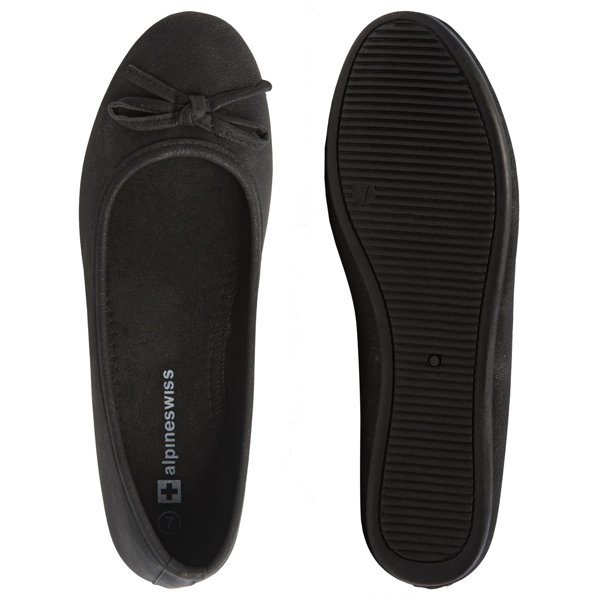 Alpine Swiss Polly Womens Bow Ballet Flats Round Toe Slip On Comfortable Shoes – Black