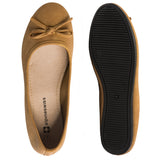 Alpine Swiss Polly Womens Bow Ballet Flats Round Toe Slip On Comfortable Shoes – Tan