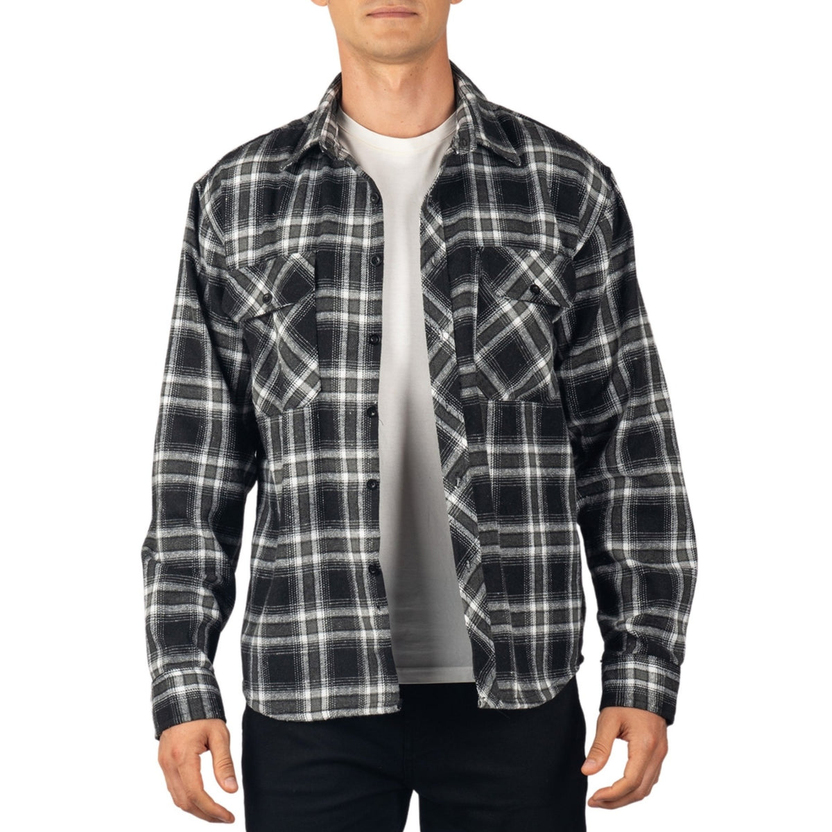 Alpine Swiss Men Plaid Flannel Shirt Jacket Button Down Long Sleeve Cotton Blend – Black Gray
