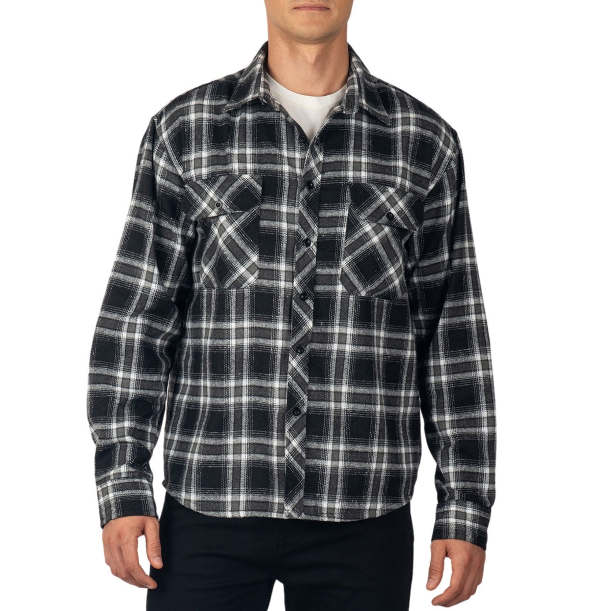 Alpine Swiss Men Plaid Flannel Shirt Jacket Button Down Long Sleeve Cotton Blend – Black Gray