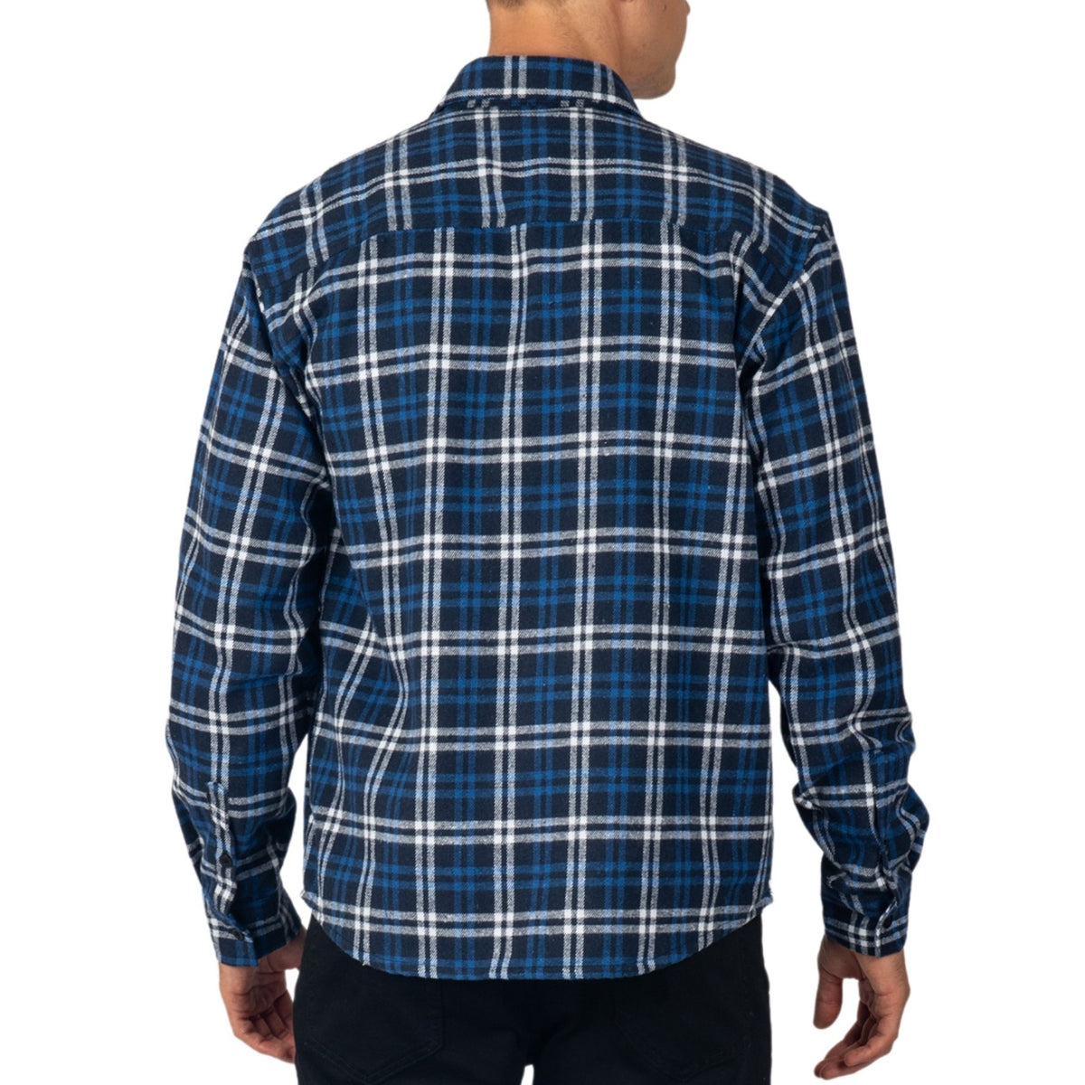 Alpine Swiss Men Plaid Flannel Shirt Jacket Button Down Long Sleeve Cotton Blend – Navy Blue