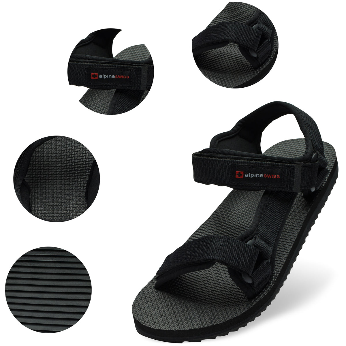 Alpine Swiss Reid Mens Sport Sandals Athletic Open Toe Outdoor Walking Shoe – Black