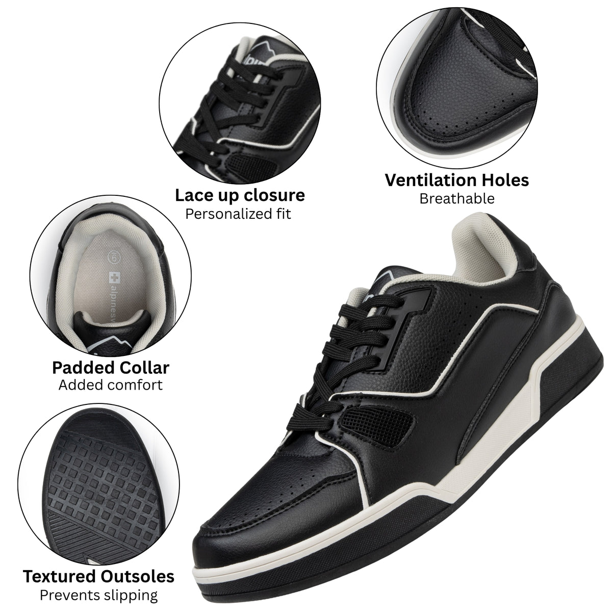 Alpine Swiss Remy Mens Fashion Sneakers Low Top Casual Comfortable Tennis Shoes – Black