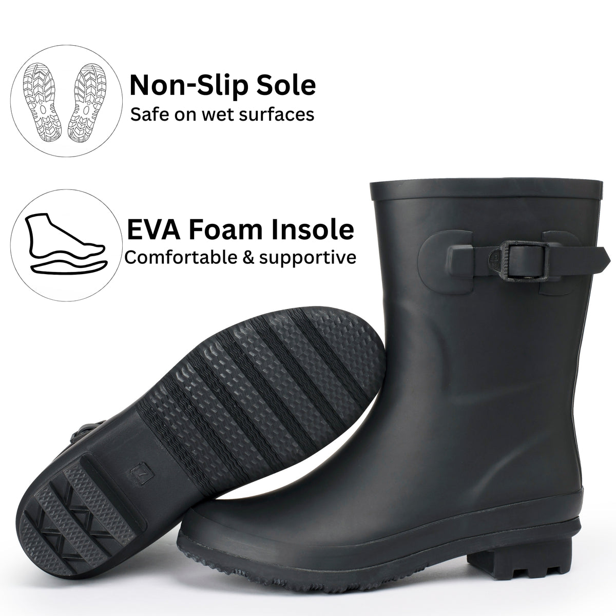 Alpine Swiss Reya Womens Waterproof Rain Boots Mid Calf Tall Rubber Garden Boots – Black Short