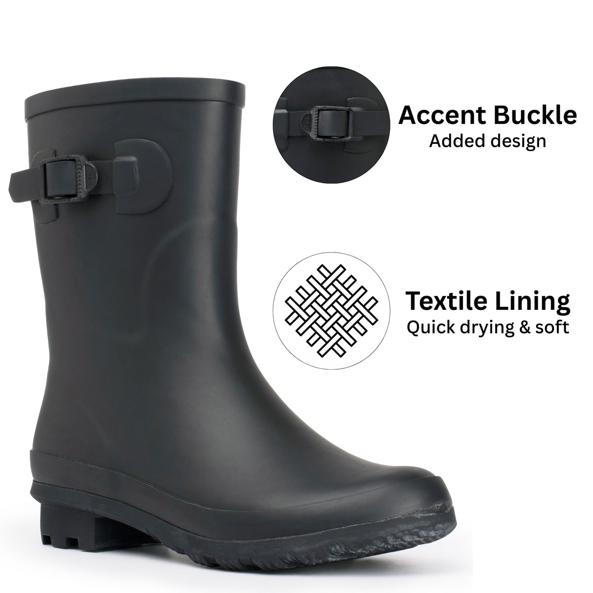 Alpine Swiss Reya Womens Waterproof Rain Boots Mid Calf Tall Rubber Garden Boots – Black Short