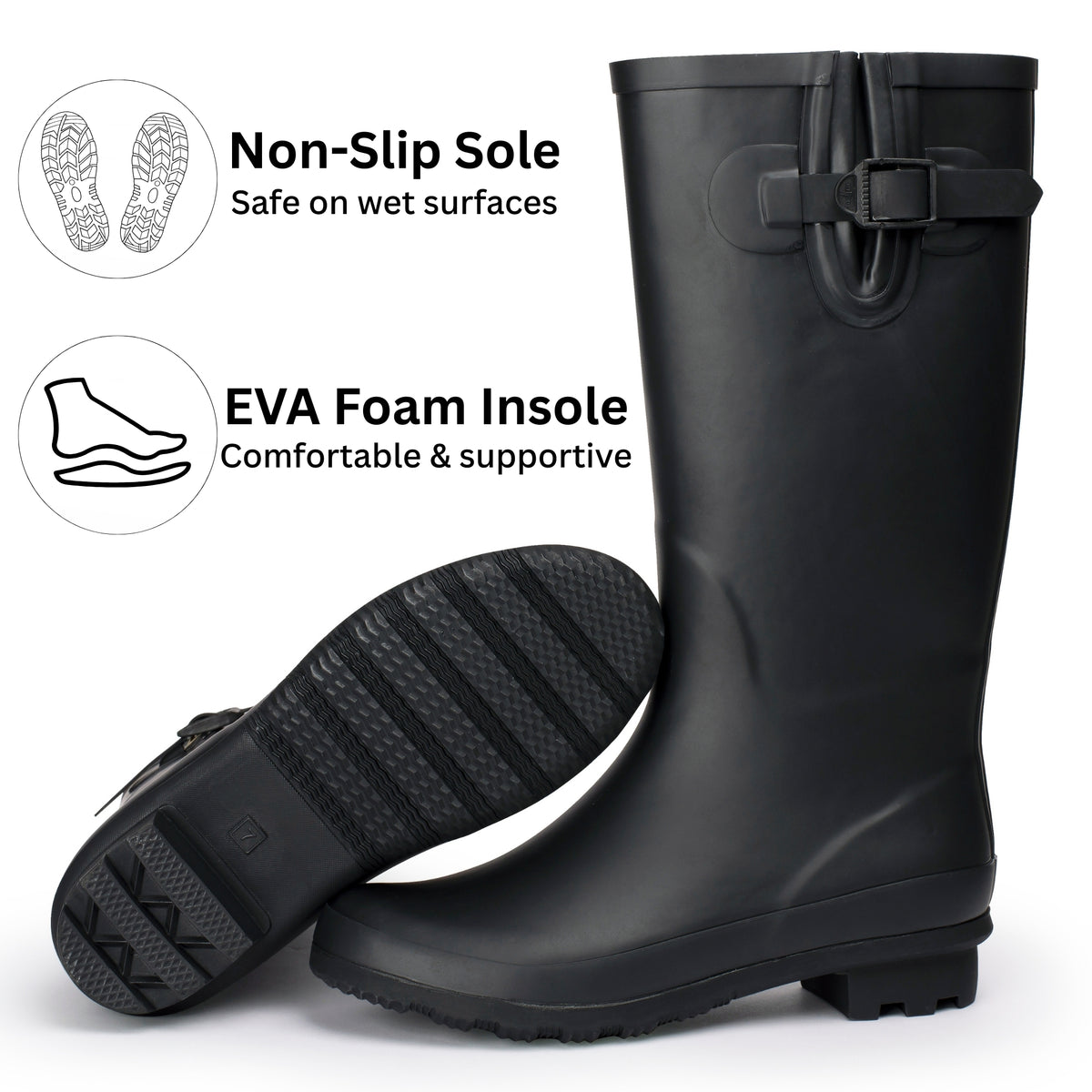 Alpine Swiss Reya Womens Waterproof Rain Boots Mid Calf Tall Rubber Garden Boots – Black Tall