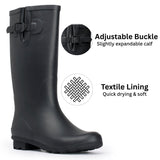 Alpine Swiss Reya Womens Waterproof Rain Boots Mid Calf Tall Rubber Garden Boots – Black Tall