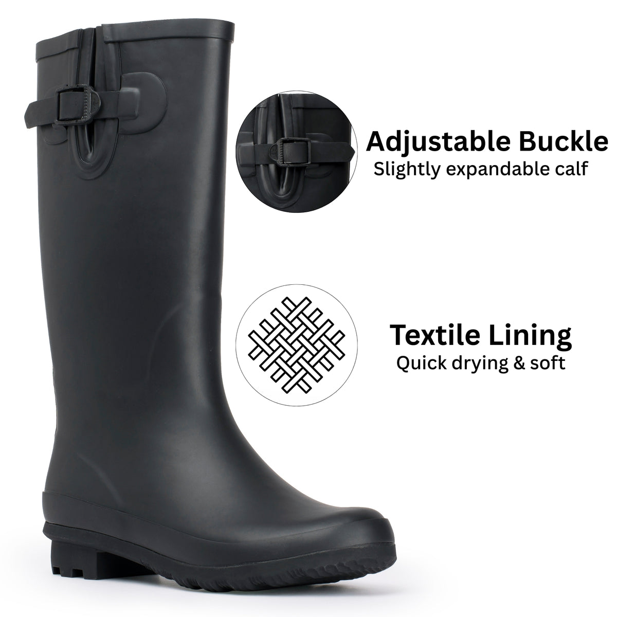Alpine Swiss Reya Womens Waterproof Rain Boots Mid Calf Tall Rubber Garden Boots – Black Tall