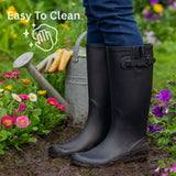 Alpine Swiss Reya Womens Waterproof Rain Boots Mid Calf Tall Rubber Garden Boots – Black Tall