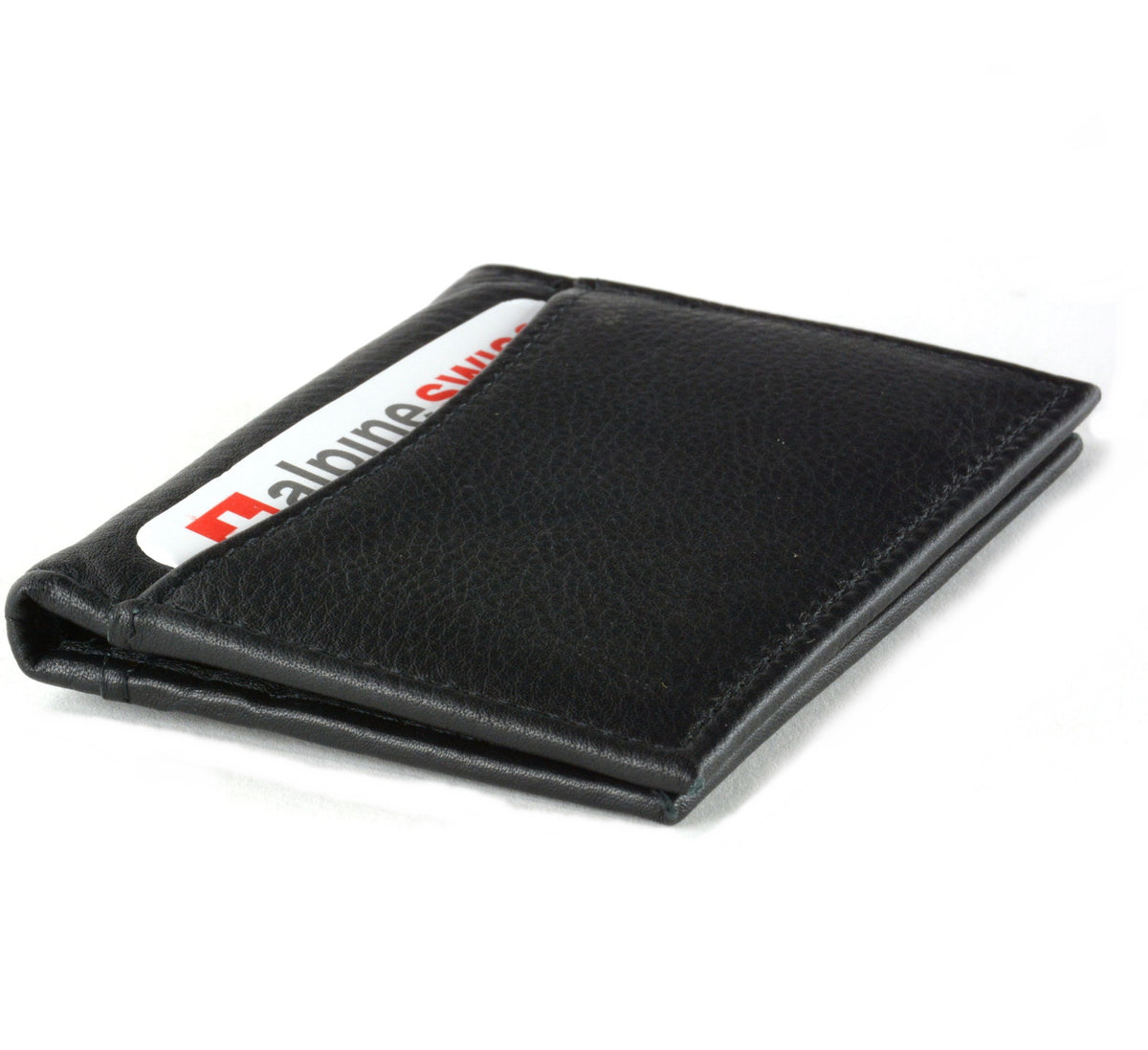 Alpine Swiss Thin Front Pocket Wallet Business Card Case 2 ID Window 6 Card Slot – Black