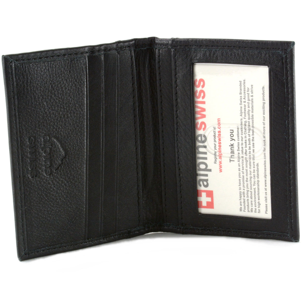 Alpine Swiss Thin Front Pocket Wallet Business Card Case 2 ID Window 6 Card Slot – Black