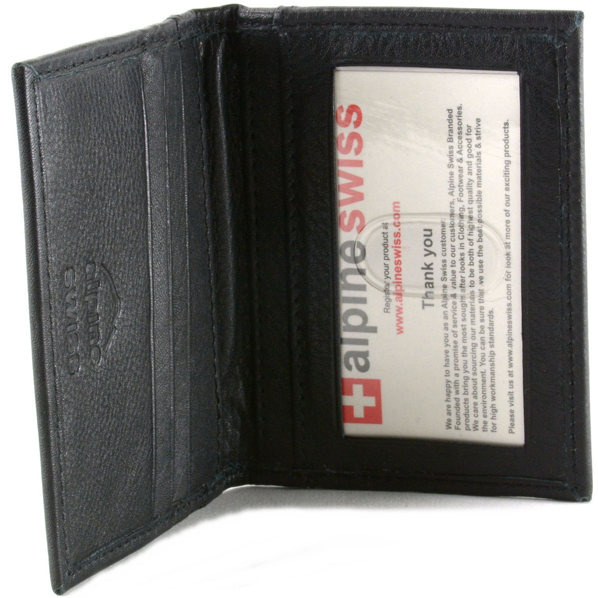 Alpine Swiss Thin Front Pocket Wallet Business Card Case 2 ID Window 6 Card Slot – Black