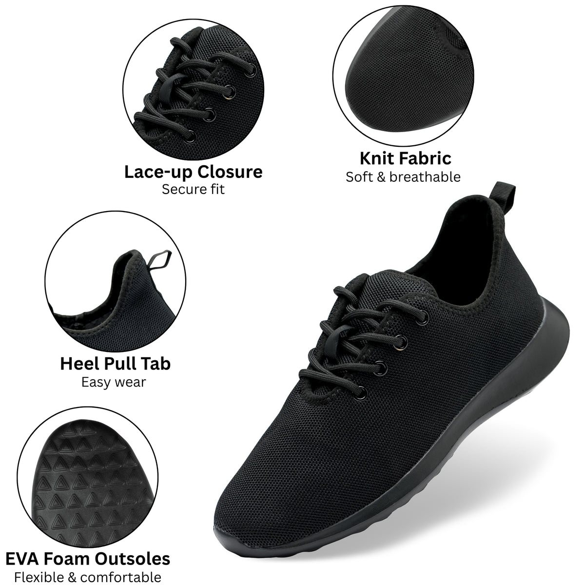 Alpine Swiss Mens Knit Fashion Sneakers Lightweight Athletic Walking Tennis Shoes – Black