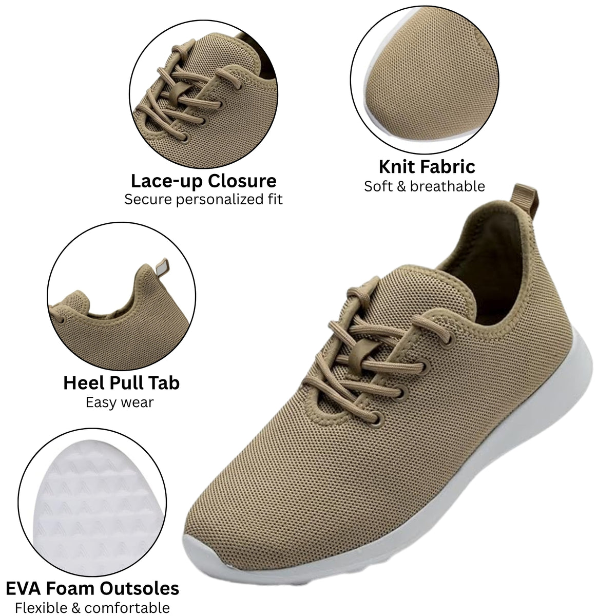 Alpine Swiss Mens Knit Fashion Sneakers Lightweight Athletic Walking Tennis Shoes – Khaki