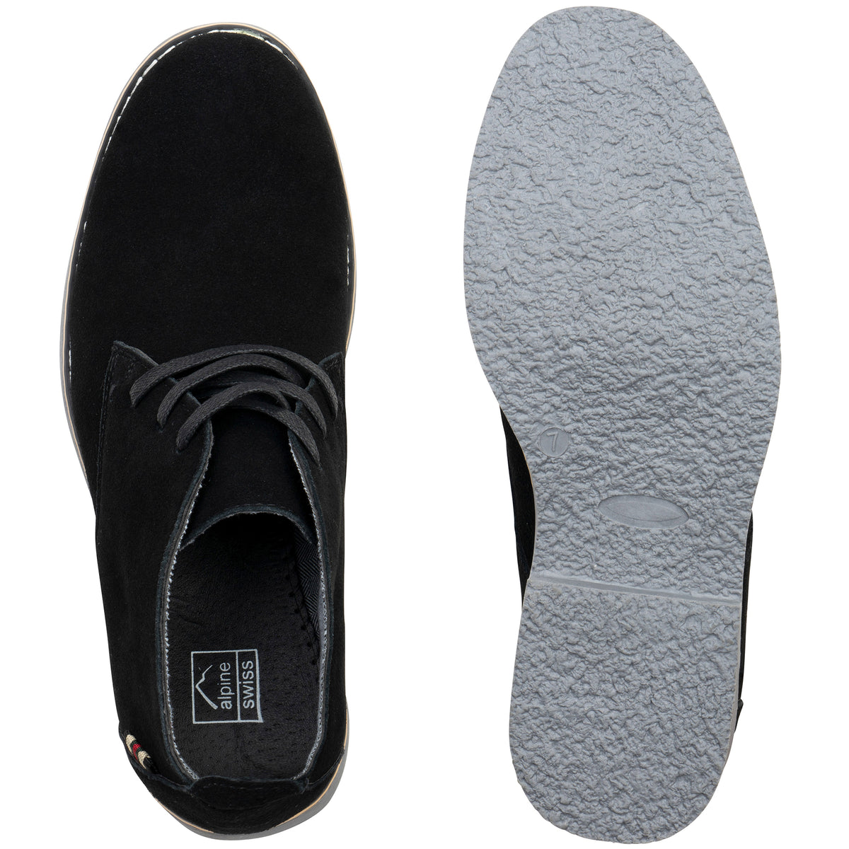 Alpine Swiss Beck Mens Suede Chukka Desert Boots Lace Up Shoes Crepe Sole Oxford – Black