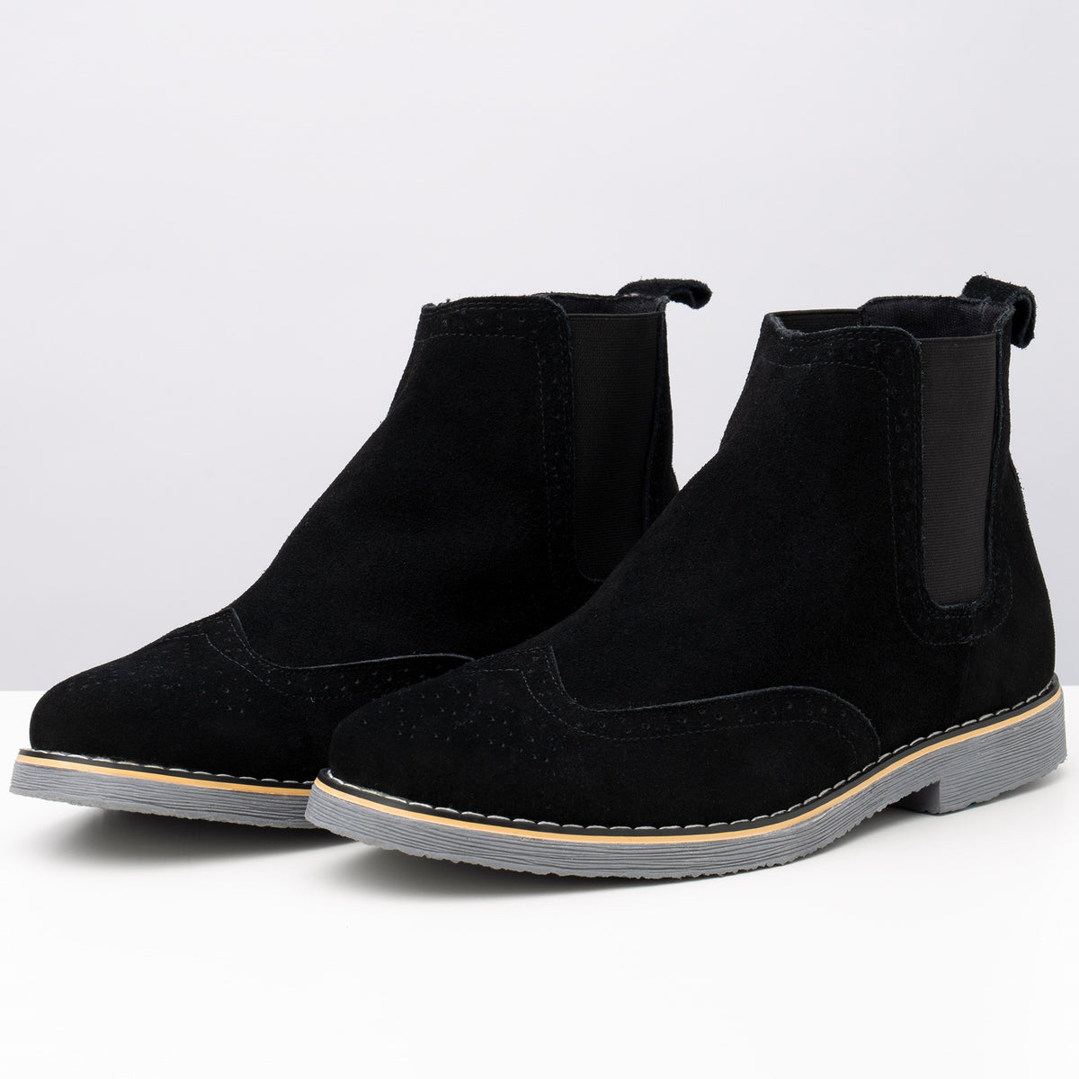 Alpine Swiss Mens Chelsea Boots Genuine Suede Dress Ankle Boots Wingtip Shoes – Black