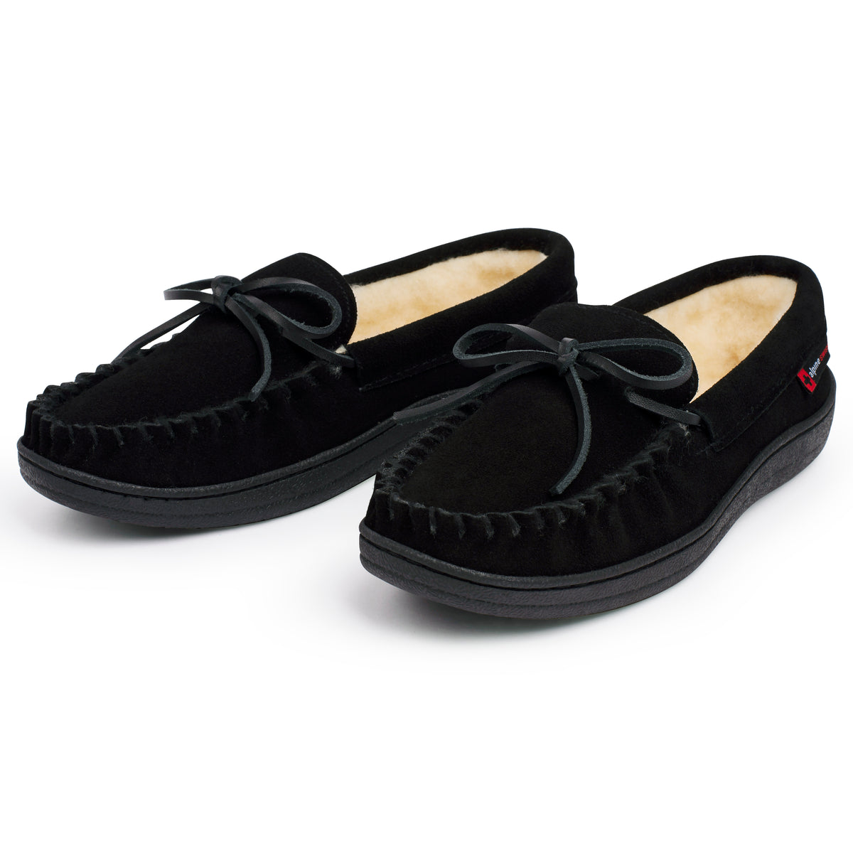 Alpine Swiss Sabine Womens Moccasin Slippers Genuine Suede House Shoe Memory Foam – Black