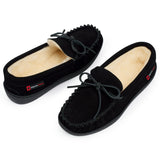 Alpine Swiss Sabine Womens Moccasin Slippers Genuine Suede House Shoe Memory Foam – Black
