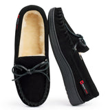 Alpine Swiss Sabine Womens Moccasin Slippers Genuine Suede House Shoe Memory Foam – Black