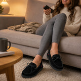 Alpine Swiss Sabine Womens Moccasin Slippers Genuine Suede House Shoe Memory Foam – Black