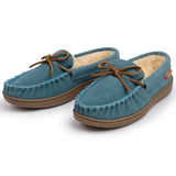 Alpine Swiss Sabine Womens Moccasin Slippers Genuine Suede House Shoe Memory Foam – Blue