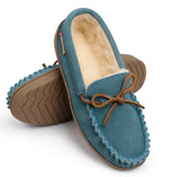 Alpine Swiss Sabine Womens Moccasin Slippers Genuine Suede House Shoe Memory Foam – Blue