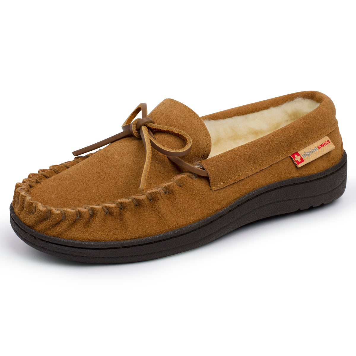 Alpine Swiss Sabine Womens Moccasin Slippers Genuine Suede House Shoe Memory Foam – Chestnut