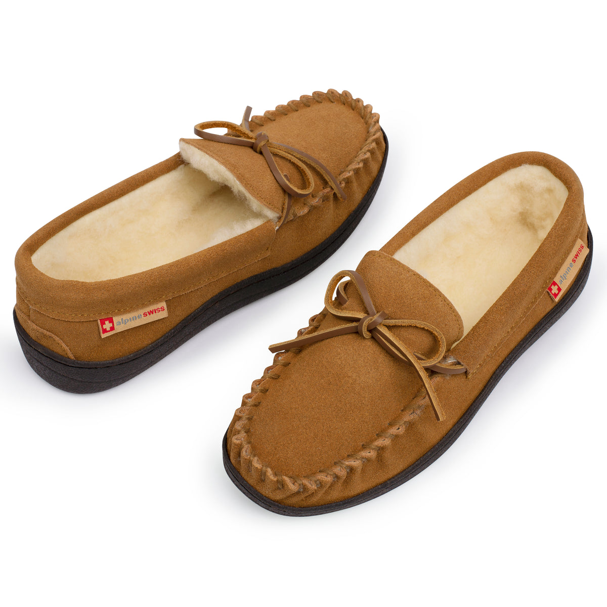 Alpine Swiss Sabine Womens Moccasin Slippers Genuine Suede House Shoe Memory Foam – Chestnut