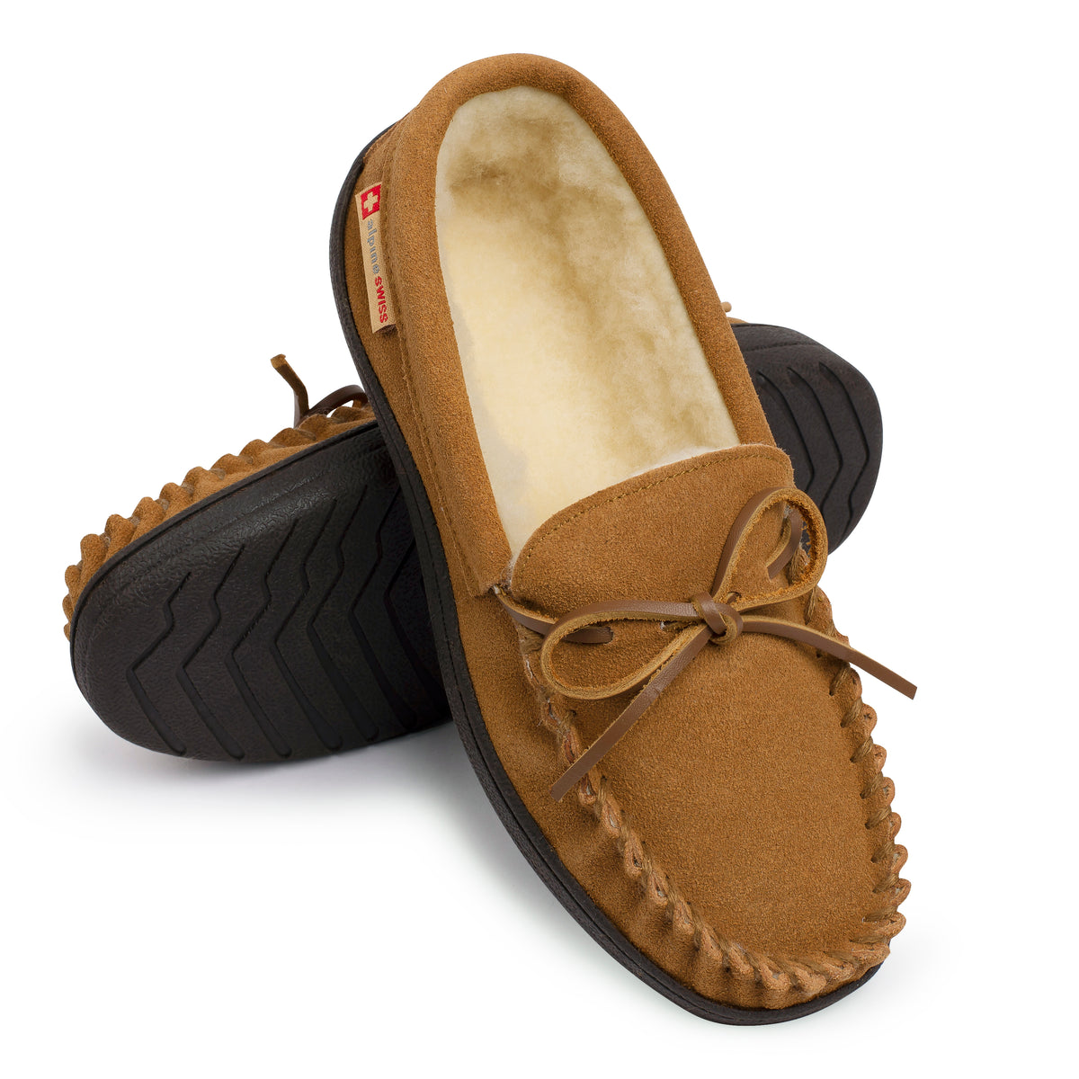 Alpine Swiss Sabine Womens Moccasin Slippers Genuine Suede House Shoe Memory Foam – Chestnut