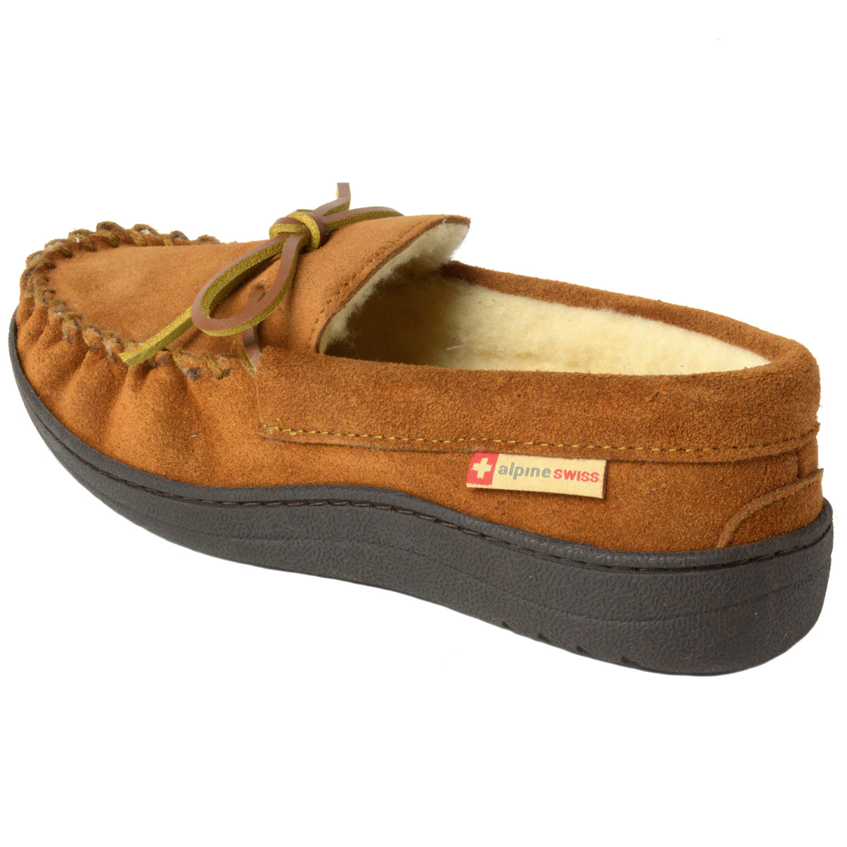 Alpine Swiss Sabine Womens Moccasin Slippers Genuine Suede House Shoe Memory Foam – Chestnut