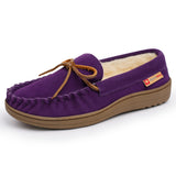Alpine Swiss Sabine Womens Moccasin Slippers Genuine Suede House Shoe Memory Foam – Purple
