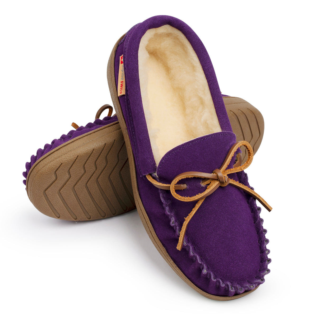 Alpine Swiss Sabine Womens Moccasin Slippers Genuine Suede House Shoe Memory Foam – Purple