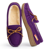 Alpine Swiss Sabine Womens Moccasin Slippers Genuine Suede House Shoe Memory Foam – Purple