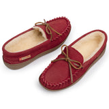 Alpine Swiss Sabine Womens Moccasin Slippers Genuine Suede House Shoe Memory Foam – Red