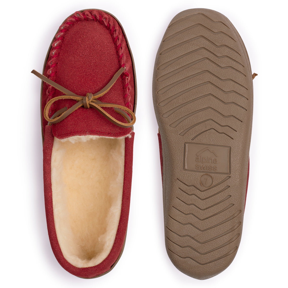 Alpine Swiss Sabine Womens Moccasin Slippers Genuine Suede House Shoe Memory Foam – Red