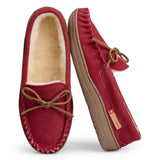 Alpine Swiss Sabine Womens Moccasin Slippers Genuine Suede House Shoe Memory Foam – Red