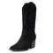 Alpine Swiss Sadie Womens Cowboy Boots Mid Calf Block Heel Western Cowgirl Boots – Microsuede Black