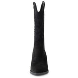 Alpine Swiss Sadie Womens Cowboy Boots Mid Calf Block Heel Western Cowgirl Boots – Microsuede Black
