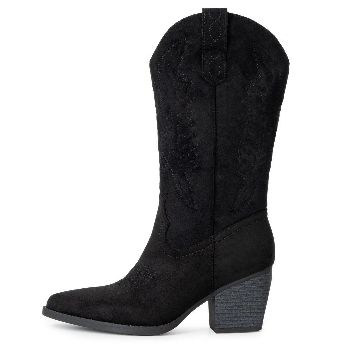 Alpine Swiss Sadie Womens Cowboy Boots Mid Calf Block Heel Western Cowgirl Boots – Microsuede Black