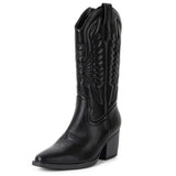 Alpine Swiss Sadie Womens Cowboy Boots Mid Calf Block Heel Western Cowgirl Boots – Vegan Leather Black