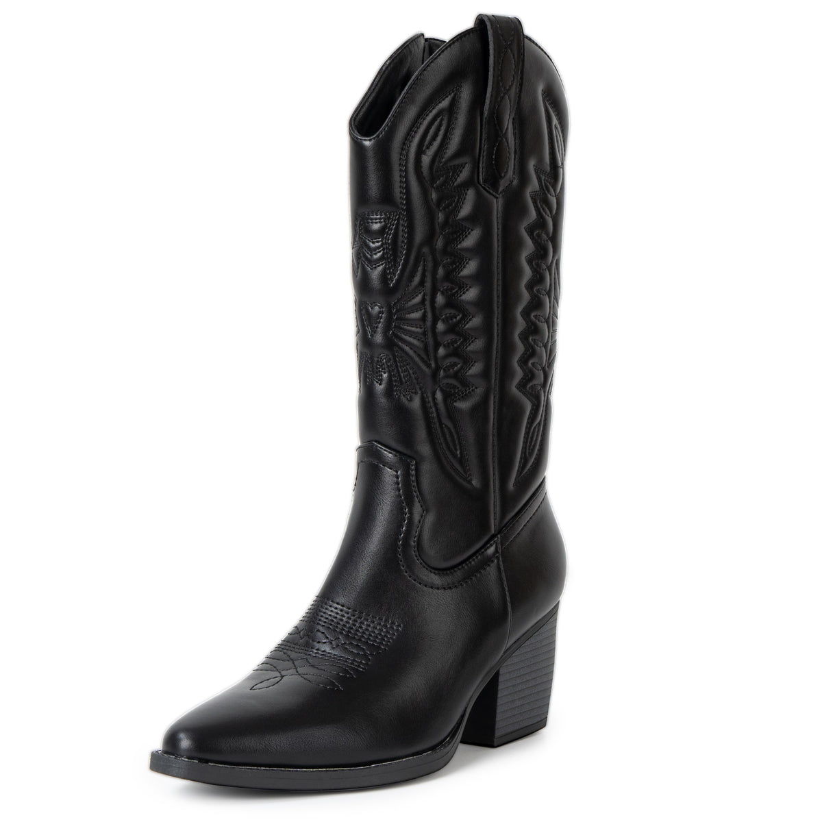 Alpine Swiss Sadie Womens Cowboy Boots Mid Calf Block Heel Western Cowgirl Boots – Vegan Leather Black